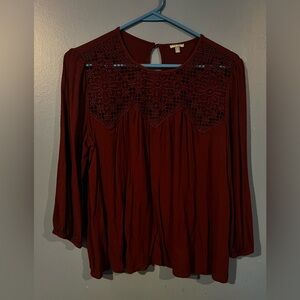Charlotte Russe Crochet Yoke Long Sleeve Tunic - Burgundy